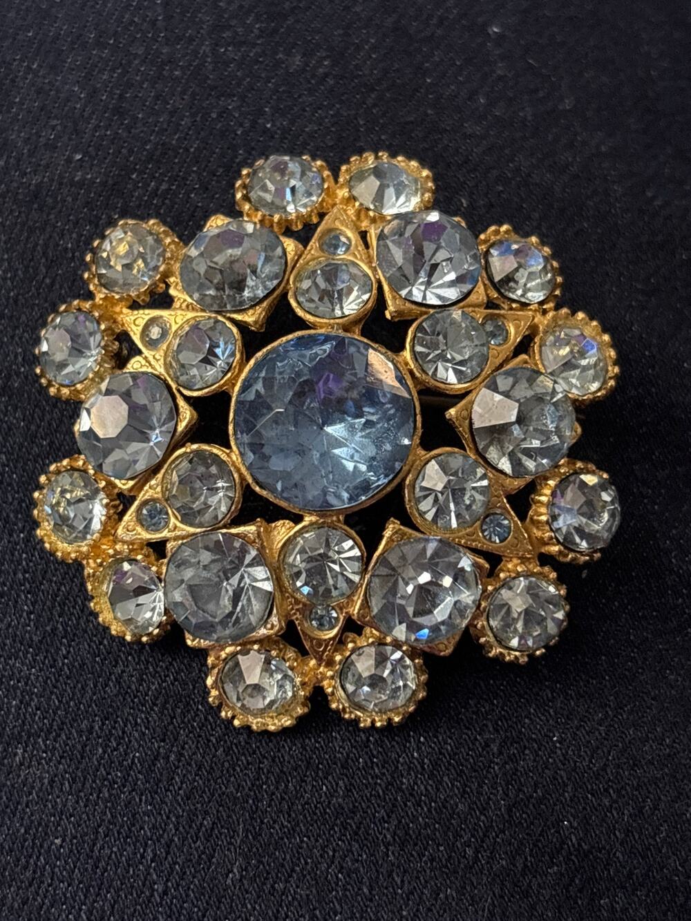 VINTAGE Aurora Borealis Pin Brooch Rhinestone Round Sparkle Fashion